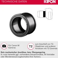 Kipon T2 Adapter für Canon EOS M Objektivadapter Anschlussring für Objektive, Teleskope und Mikroskope, Kamera Zubehör für Systemkamera