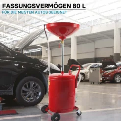 Ölauffanggerät für 80l, höhenverstellbar 122-168 cm mit 4-Rad-Fahrwerk, Entleerung mittels Luftdruck