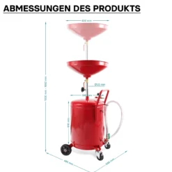 Ölauffanggerät für 80l, höhenverstellbar 122-168 cm mit 4-Rad-Fahrwerk, Entleerung mittels Luftdruck
