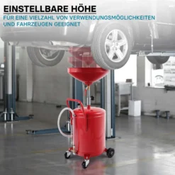 Ölauffanggerät für 80l, höhenverstellbar 122-168 cm mit 4-Rad-Fahrwerk, Entleerung mittels Luftdruck