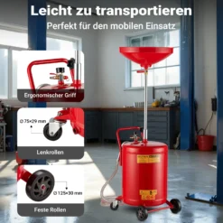 Ölauffanggerät für 68l, höhenverstellbar 98-157cm mit 4-Rad-Fahrwerk, Entleerung mittels Luftdruck