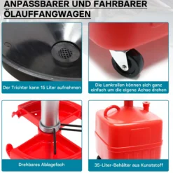 Ölauffangwagen Ölauffangbehälter Ölauffanggerät Ölauffangrollwagen 35l 86 - 127 cm