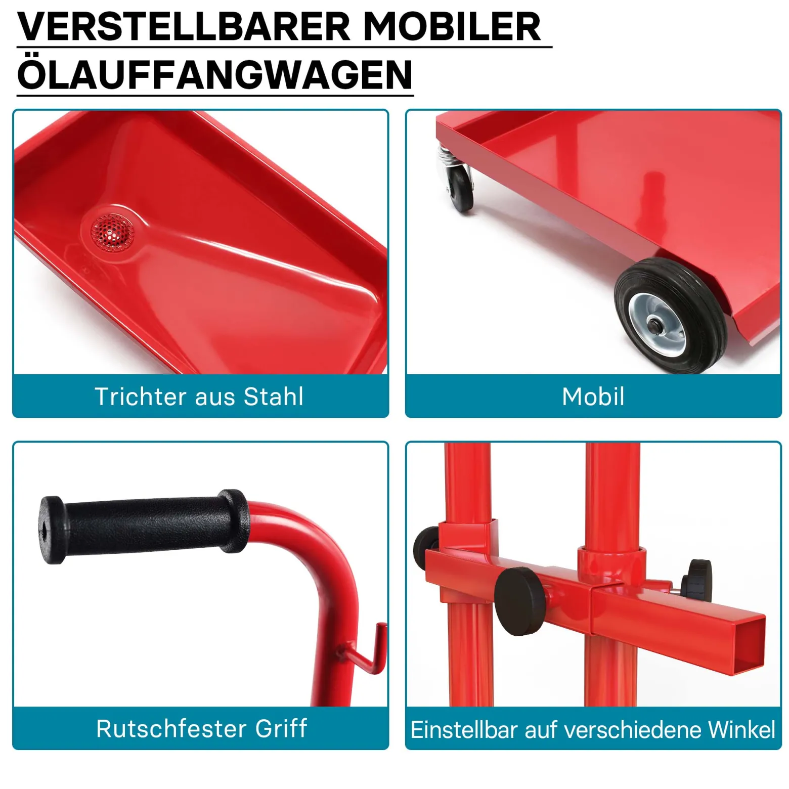 Ölauffangwagen 360° schwenkbar, Ölablassgerät, Ölauffanggerät, Ölsammler für Altöl, höhenverstellbar