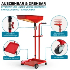 Ölauffangwagen 360° schwenkbar, Ölablassgerät, Ölauffanggerät, Ölsammler für Altöl, höhenverstellbar