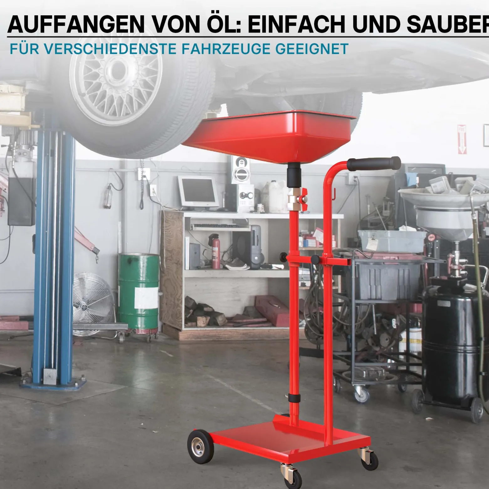 Ölauffangwagen 360° schwenkbar, Ölablassgerät, Ölauffanggerät, Ölsammler für Altöl, höhenverstellbar