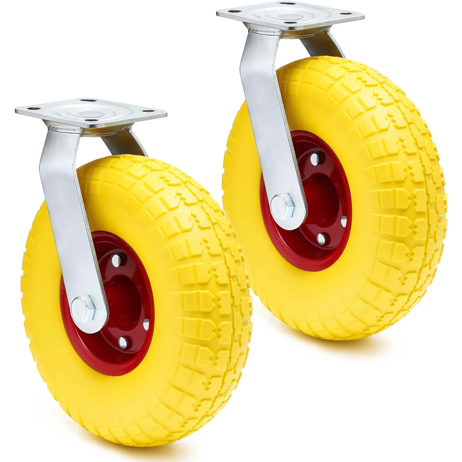 Lenkrolle 2er Set 2x Transportrollen 258 x 78 mm mit Metallfelgen pannensicher gelb 150 kg pro Rad
