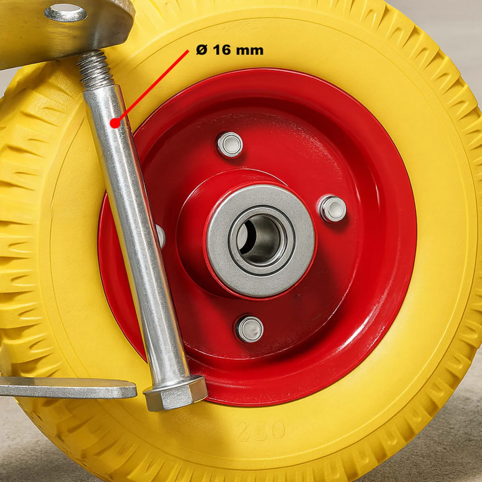 Lenkrolle 2er Set 2x Transportrollen 258 x 78 mm mit Metallfelgen pannensicher gelb 150 kg pro Rad