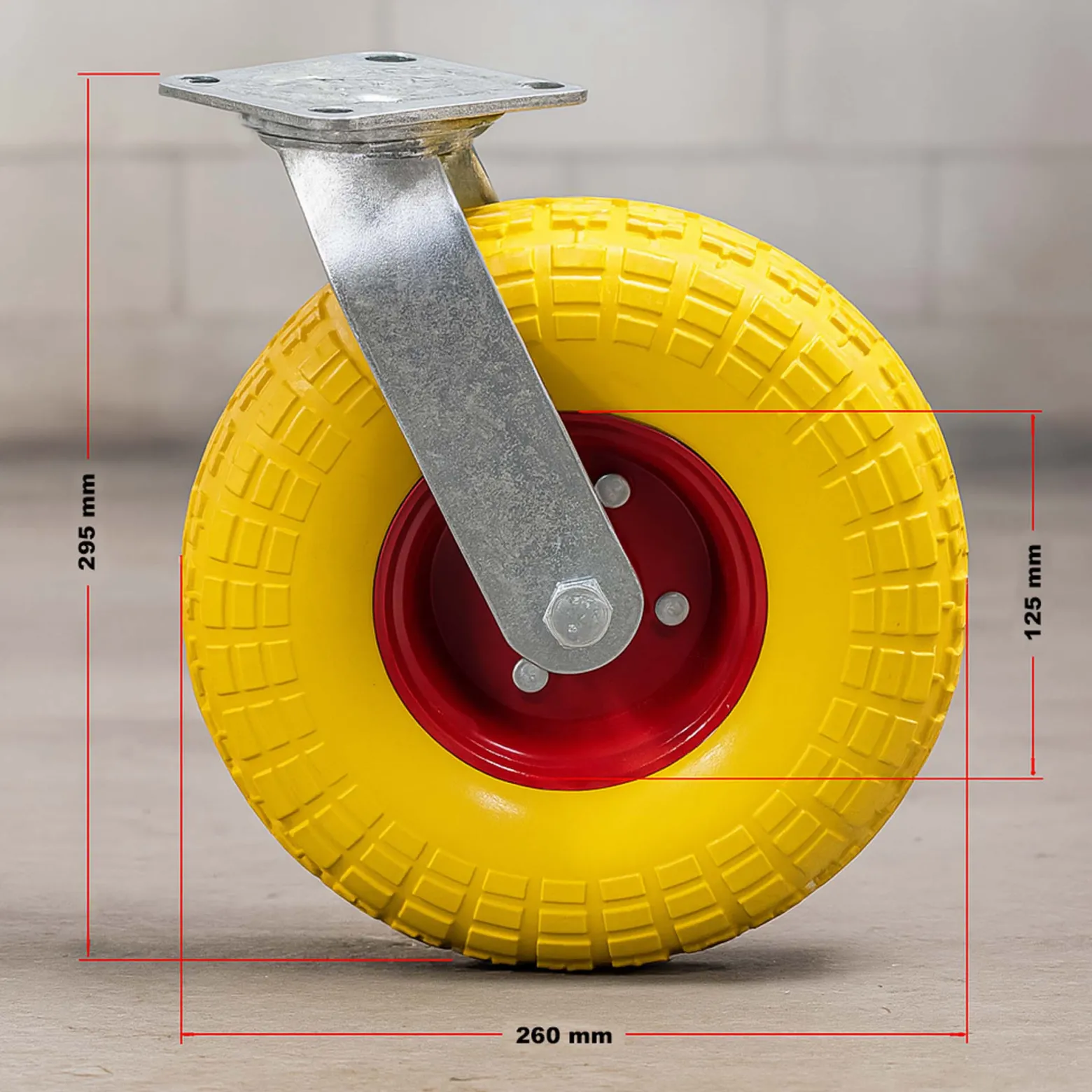 Lenkrolle 2er Set 2x Transportrollen 258 x 78 mm mit Metallfelgen pannensicher gelb 150 kg pro Rad