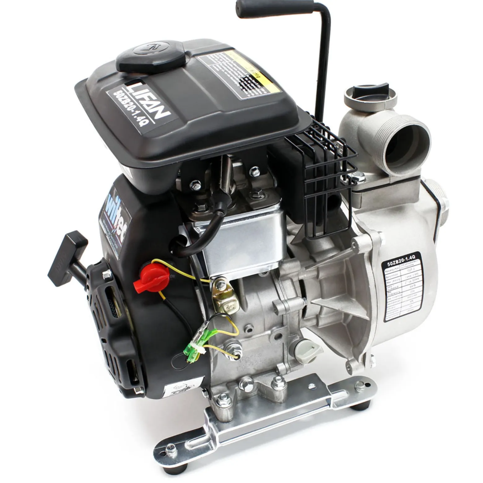 LIFAN Benzin Wasserpumpe 1,4kW (2,5PS) 9m³/h 20m Förderhöhe, Gartenpumpe mit 50mm (2") Anschluss und 4 Takt Motor, Motorpumpe