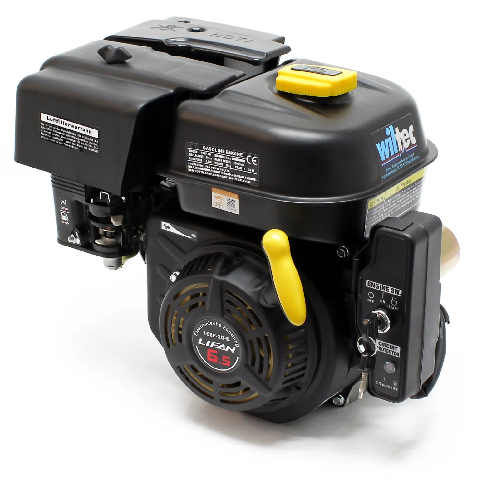 LIFAN 168 Einzylinder Benzinmotor mit 6,5 PS Leistung und 12V E-Start für Kleinmaschinen & Karts, luftgekühlter 4-Takt Motor mit 20 mm Kurbelwelle, OHV-Ventilsteuerung & 196 cc Hubraum