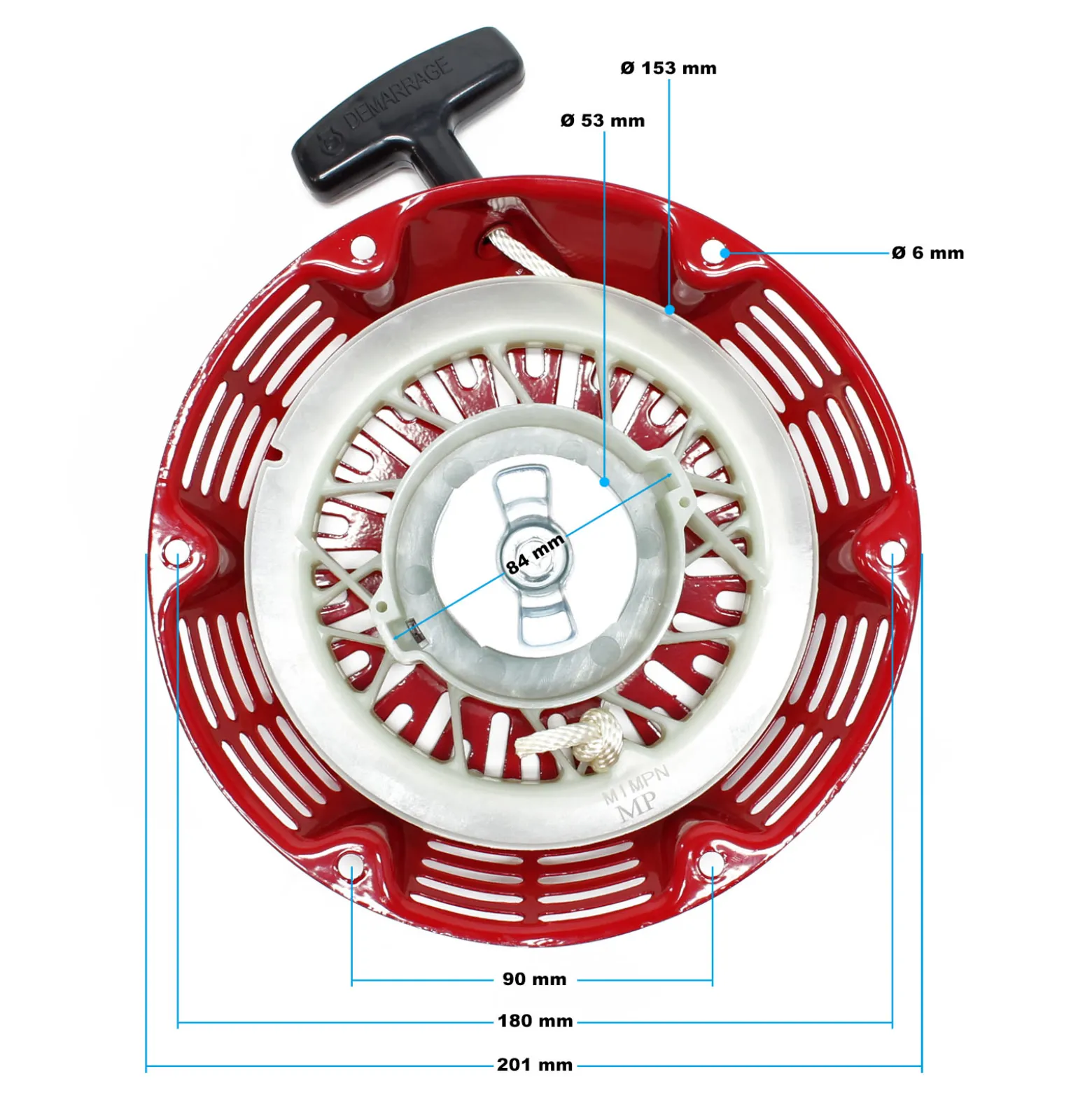 LIFAN Ersatzteil für 9 PS Benzinmotor Handstarter, Seilstarter für 4-Takt Motor, Benzin Motor luftgekühlt, Go-Kart Motor E10 kompatibel
