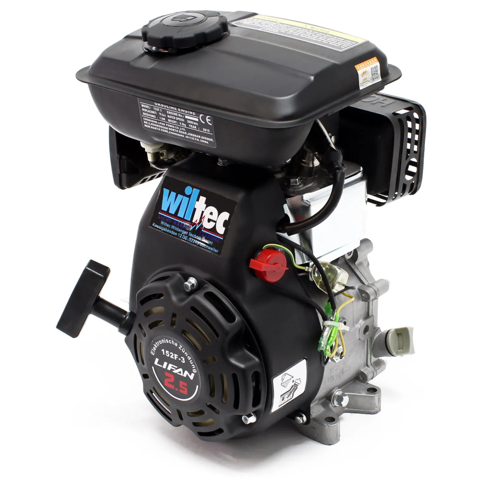 LIFAN 152 Handstart Benzinmotor mit 2,45 PS (1,8 kW) Einzylinder für Kleinmaschinen & Karts, luftgekühlter 4-Takt Motor mit 15 mm Kurbelwelle und OHV-Ventilsteuerung
