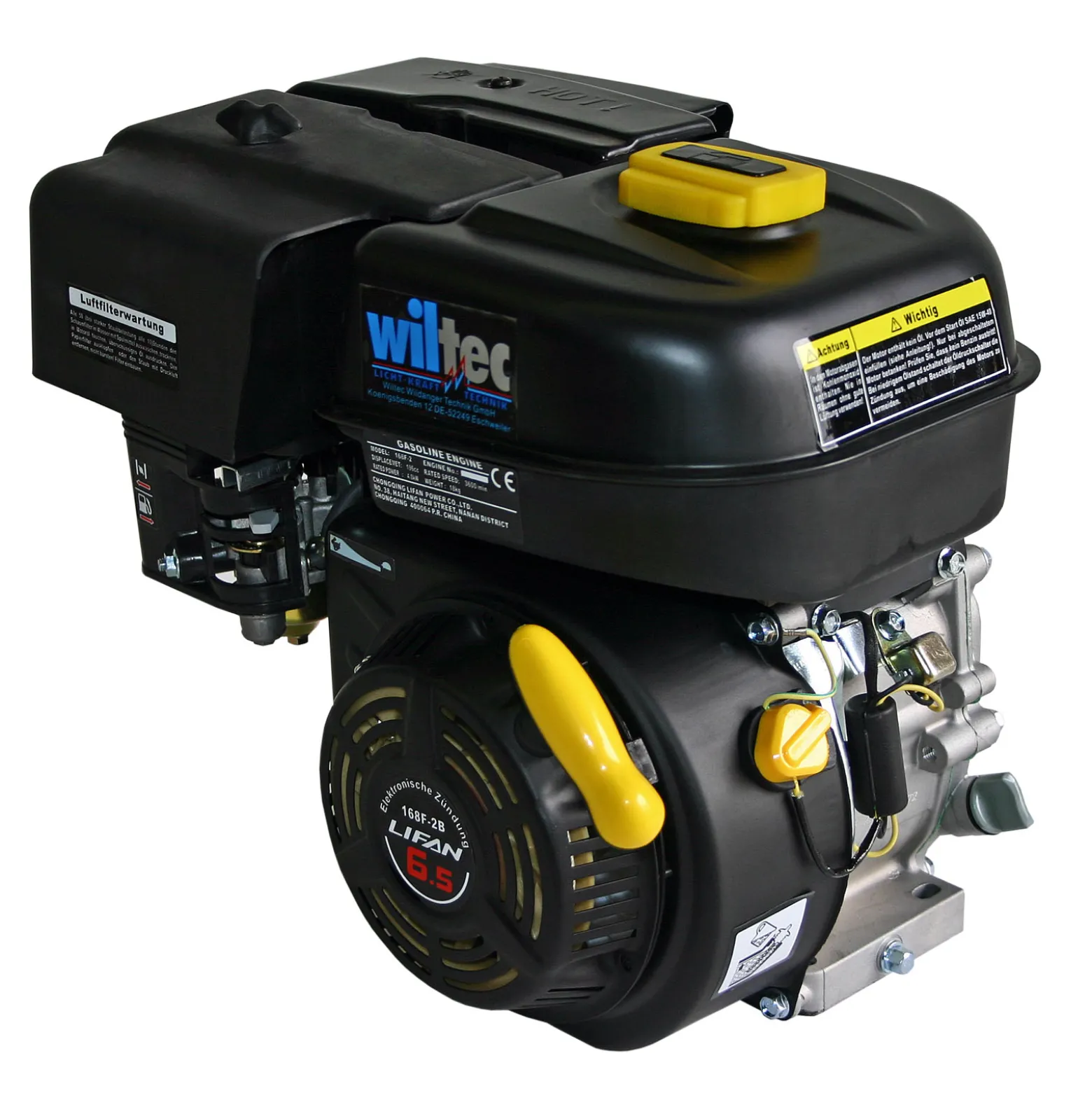 LIFAN 168 Handstart Benzinmotor mit 6,5 PS Einzylinder für Kleinmaschinen & Karts, luftgekühlter 4-Takt Motor mit 20 mm Kurbelwelle, OHV-Ventilsteuerung & 196 cc Hubraum