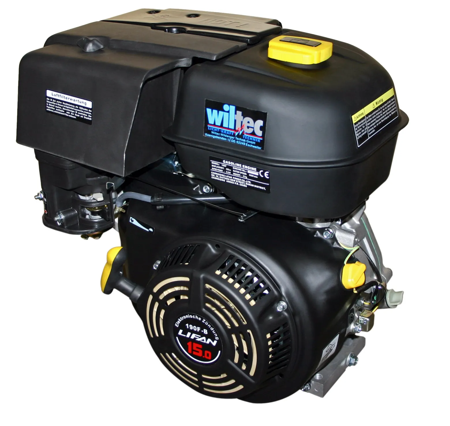 LIFAN 190 Handstart Benzinmotor mit 15 PS Einzylinder für Kleinmaschinen & Karts, luftgekühlter 4-Takt Motor mit 25,4 mm Kurbelwelle, OHV-Ventilsteuerung & 420 cc Hubraum