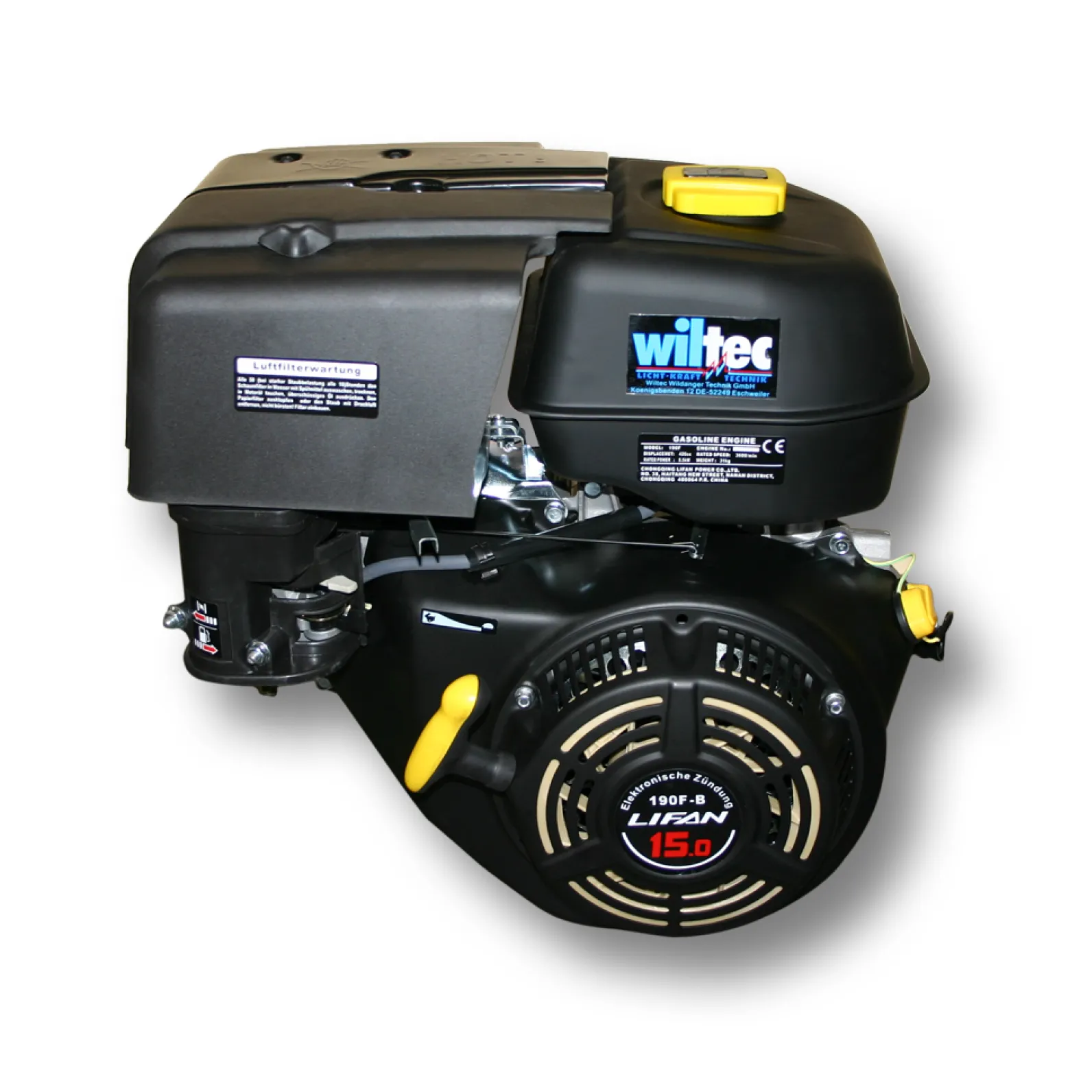 LIFAN 190 Handstart Benzinmotor mit 15 PS Einzylinder für Kleinmaschinen & Karts, luftgekühlter 4-Takt Motor mit 25,4 mm Kurbelwelle, OHV-Ventilsteuerung & 420 cc Hubraum