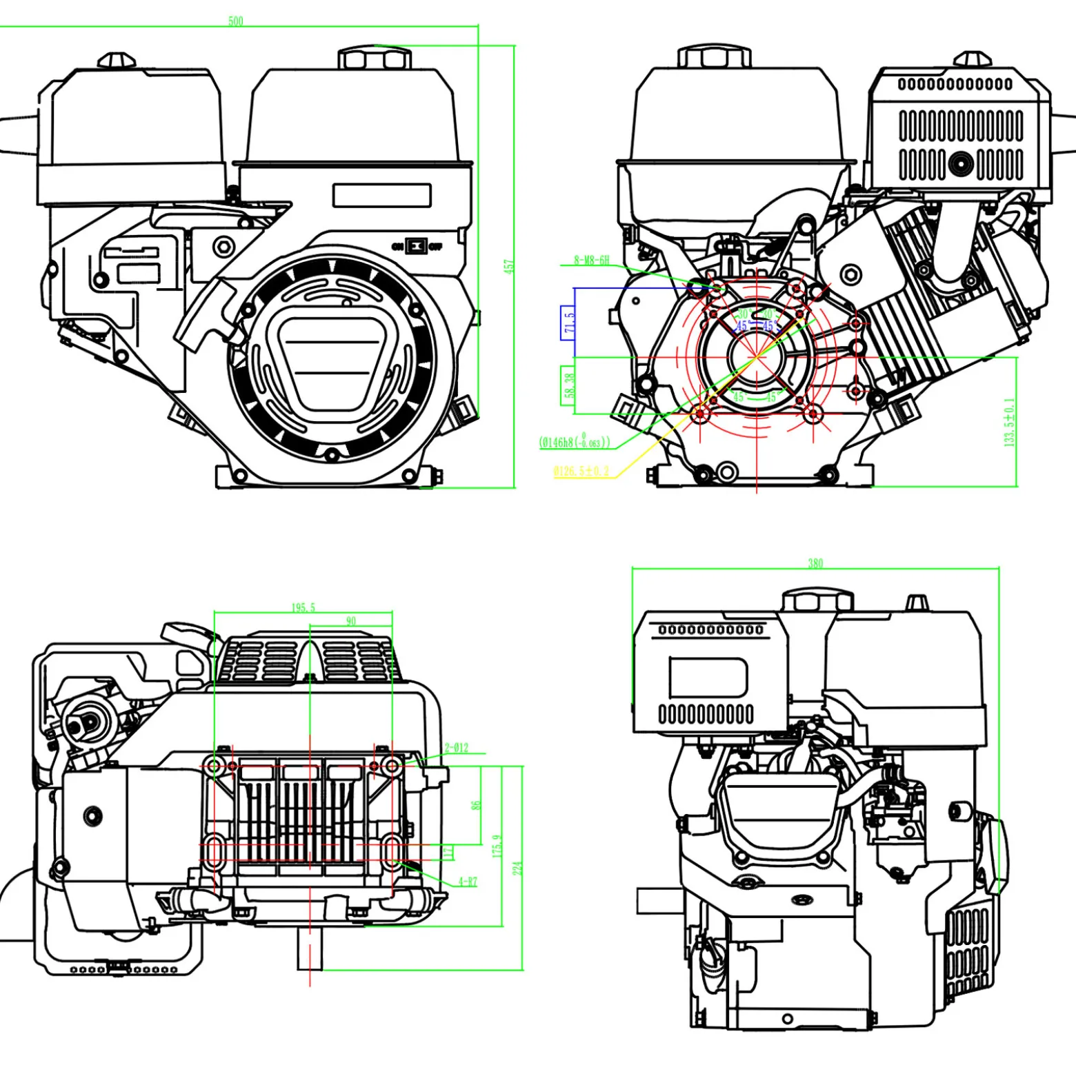 LIFAN KP460E E-Start Benzinmotor mit 15,6 PS Einzylinder für Rüttelplatten und Baumaschinen, luftgekühlter 4-Takt Motor mit 25,4 mm Kurbelwelle, OHV-Ventilsteuerung & 459 cc Hubraum