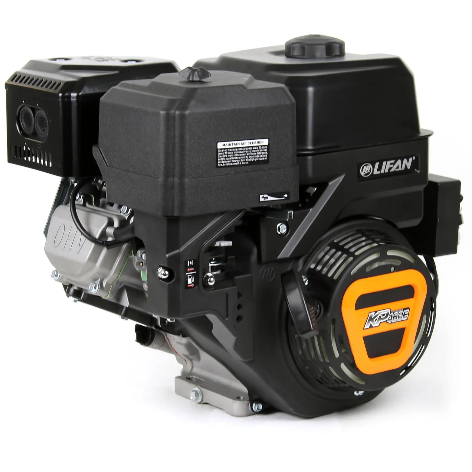 LIFAN KP460E E-Start Benzinmotor mit 15,6 PS Einzylinder für Rüttelplatten und Baumaschinen, luftgekühlter 4-Takt Motor mit 25,4 mm Kurbelwelle, OHV-Ventilsteuerung & 459 cc Hubraum