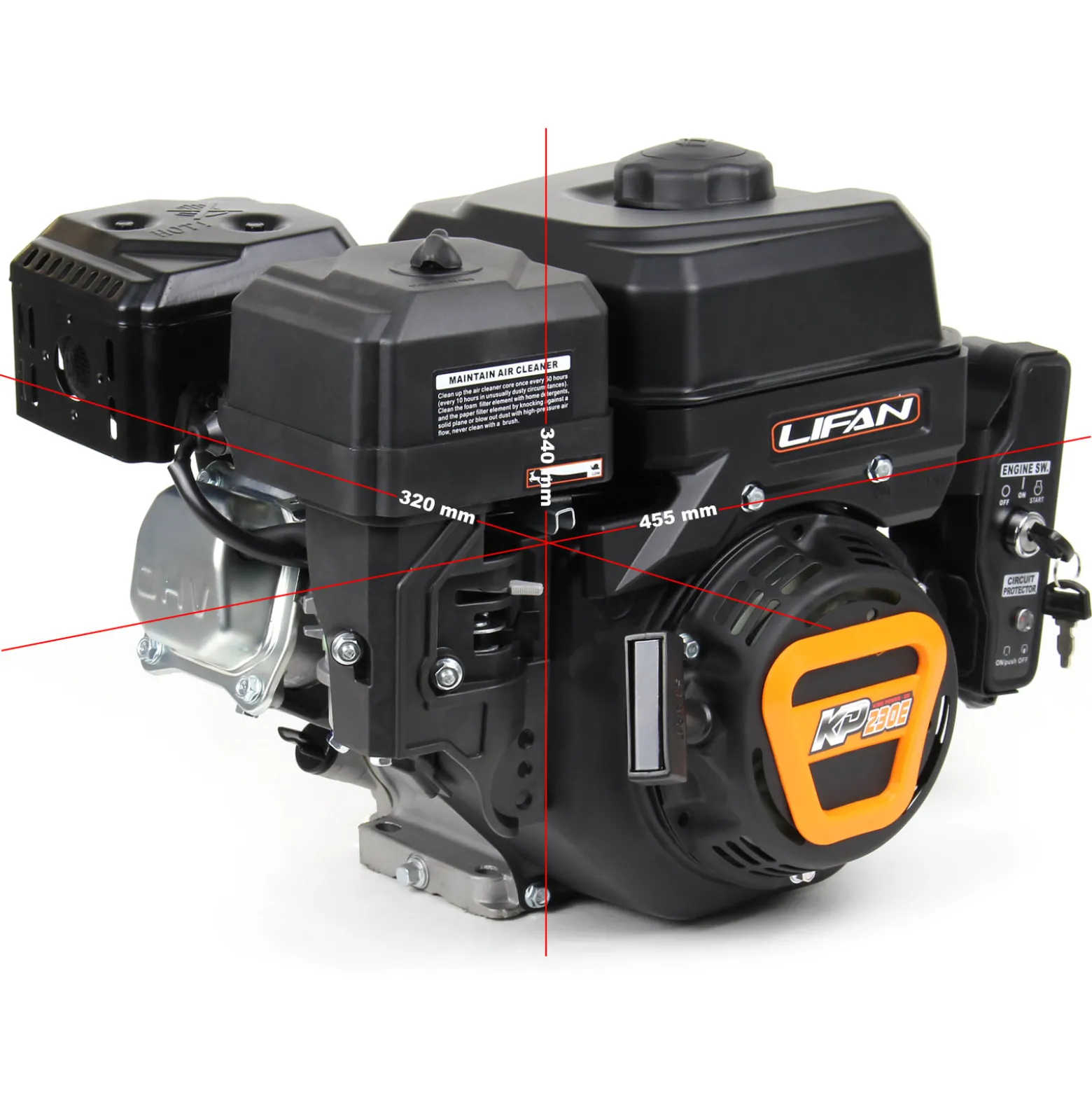 LIFAN KP230E E-Start Benzinmotor mit 6,5 PS Einzylinder für Rüttelplatten und Baumaschinen, luftgekühlter 4-Takt Motor mit 20 mm Kurbelwelle, OHV-Ventilsteuerung & 223 cc Hubraum
