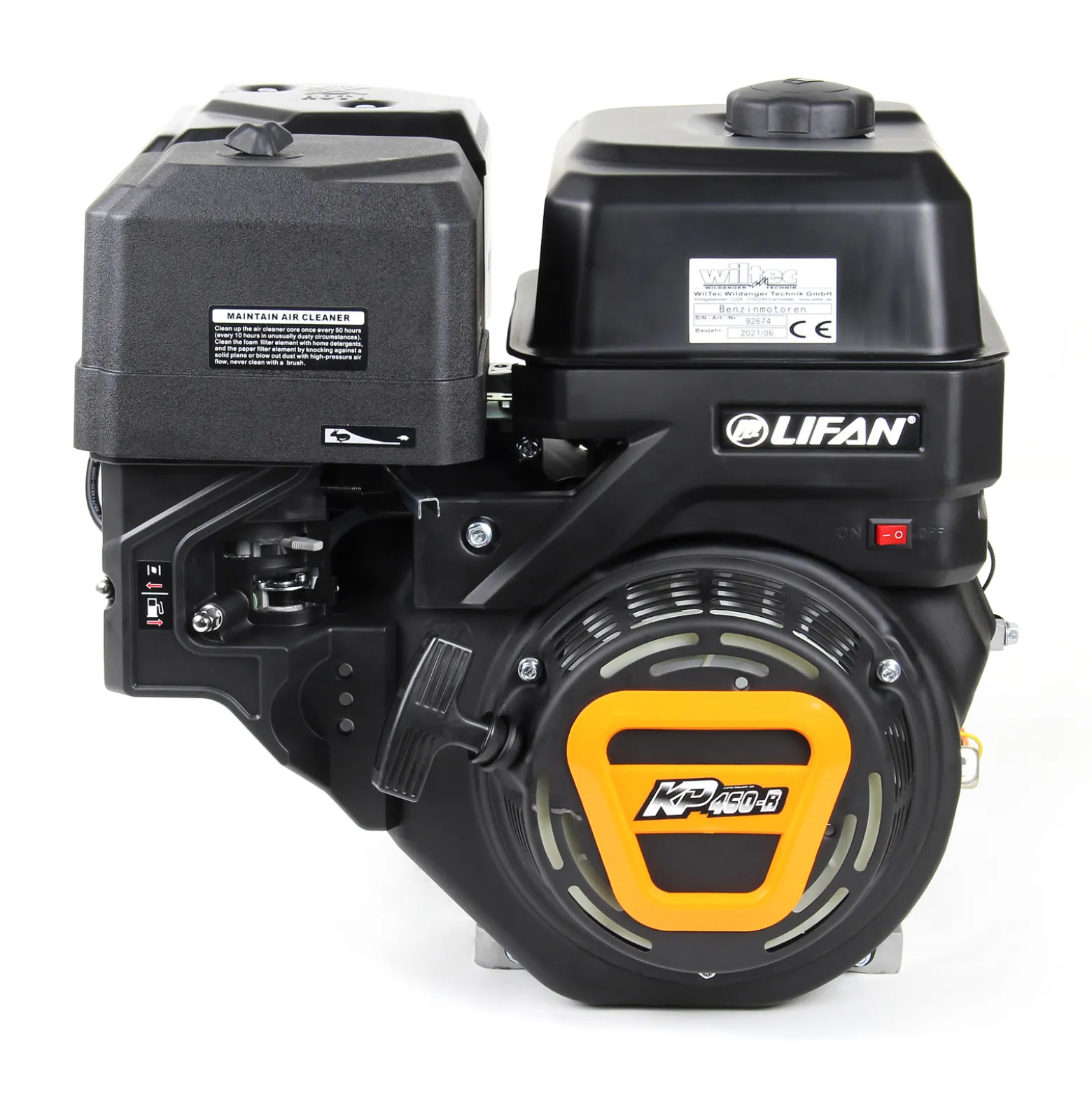 LIFAN KP460-R Benzinmotor mit 16,3 PS Einzylinder für Rüttelplatten und Baumaschinen, luftgekühlter 4-Takt Motor mit 22 mm Kurbelwelle, OHV-Ventilsteuerung & 459 cc Hubraum