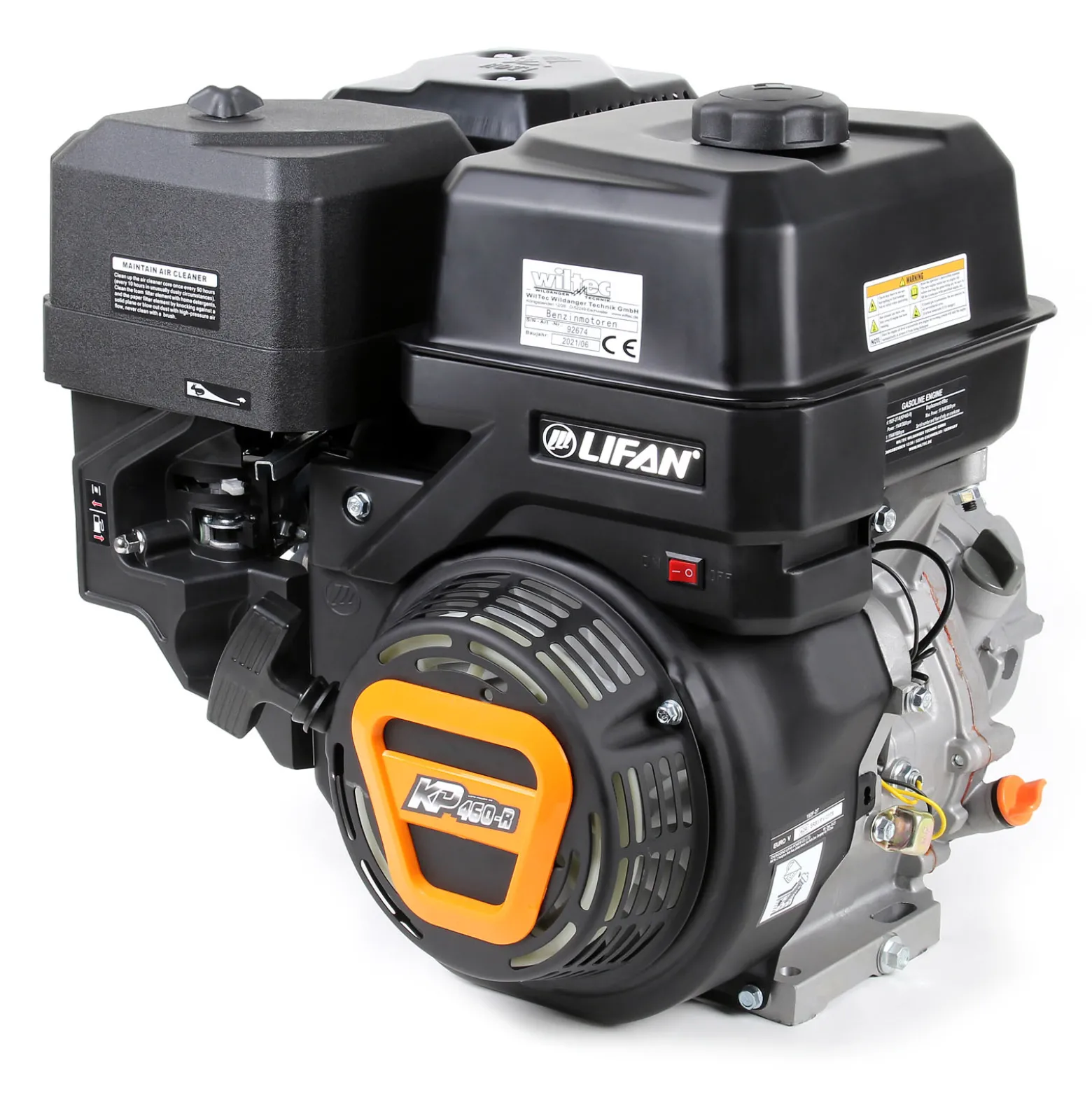 LIFAN KP460-R Benzinmotor mit 16,3 PS Einzylinder für Rüttelplatten und Baumaschinen, luftgekühlter 4-Takt Motor mit 22 mm Kurbelwelle, OHV-Ventilsteuerung & 459 cc Hubraum