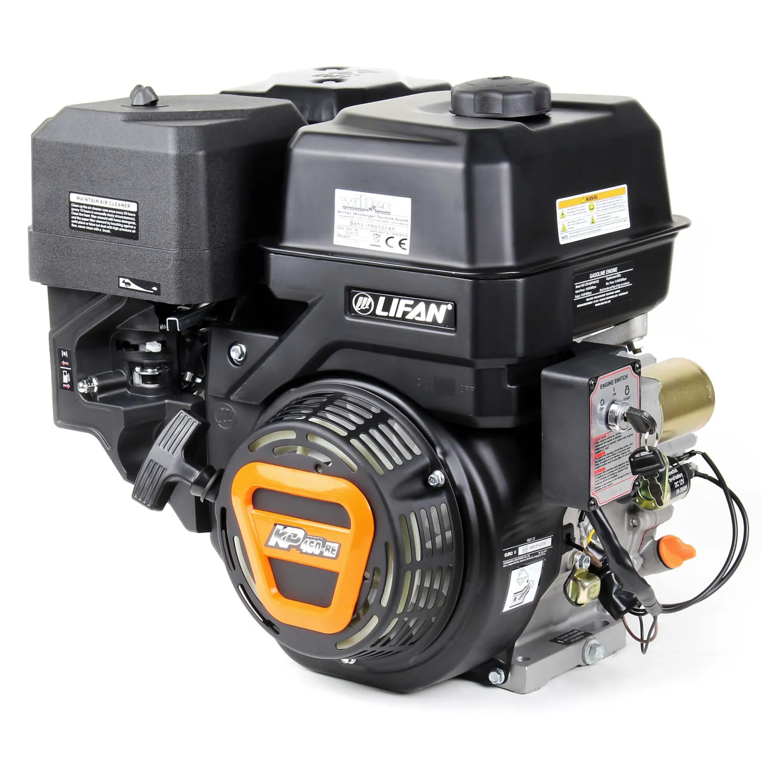LIFAN KP460-RE E-Start Benzinmotor mit 16,3 PS Einzylinder für Rüttelplatten und Baumaschinen, luftgekühlter 4-Takt Motor mit 22 mm Kurbelwelle, OHV-Ventilsteuerung & 459 cc Hubraum
