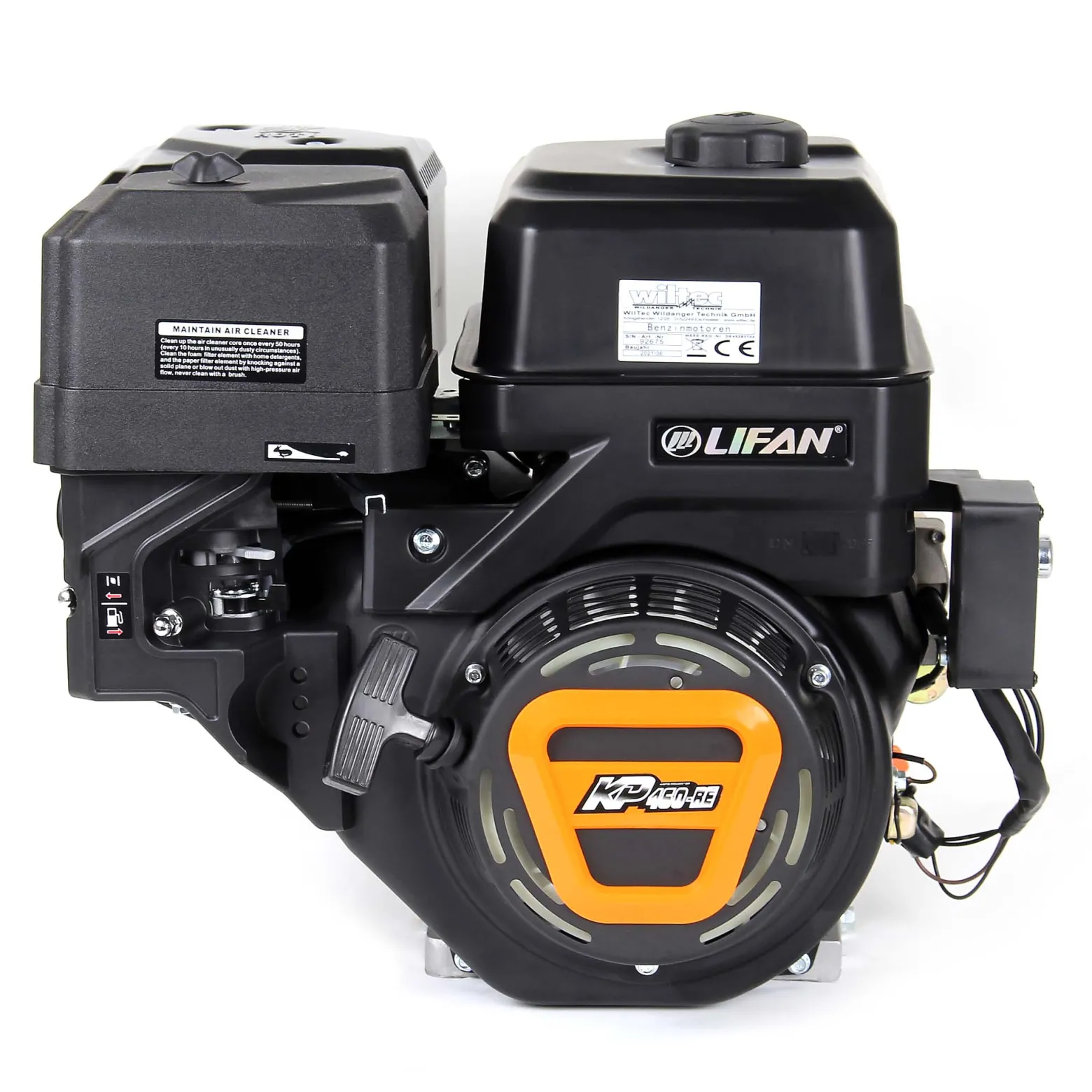 LIFAN KP460-RE E-Start Benzinmotor mit 16,3 PS Einzylinder für Rüttelplatten und Baumaschinen, luftgekühlter 4-Takt Motor mit 22 mm Kurbelwelle, OHV-Ventilsteuerung & 459 cc Hubraum