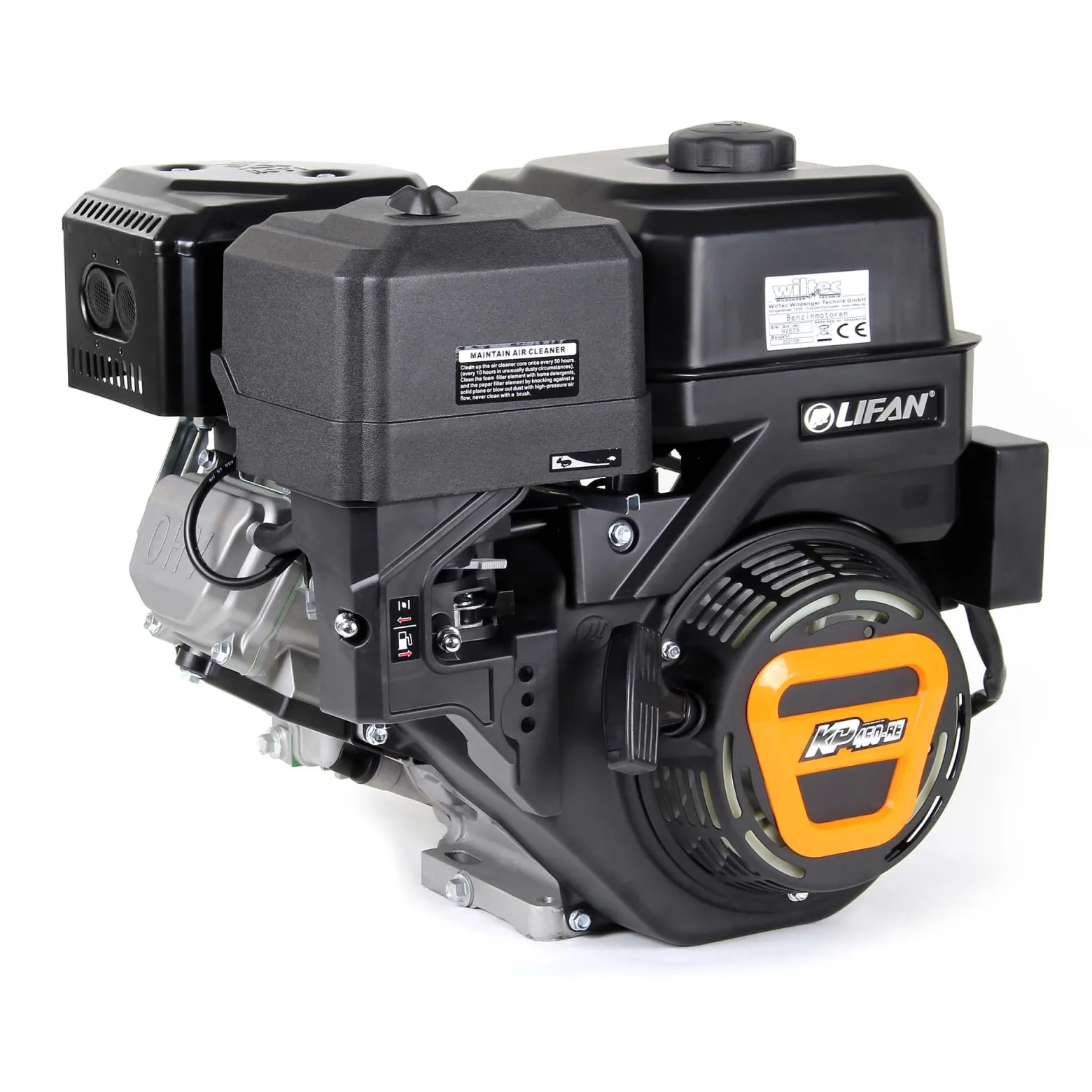 LIFAN KP460-RE E-Start Benzinmotor mit 16,3 PS Einzylinder für Rüttelplatten und Baumaschinen, luftgekühlter 4-Takt Motor mit 22 mm Kurbelwelle, OHV-Ventilsteuerung & 459 cc Hubraum