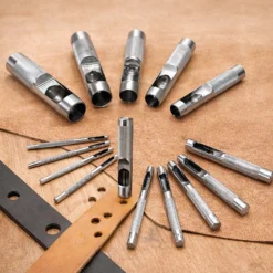 Locheisen Satz 2-22mm 15tlg aus Carbonstahl für Leder, Gummi, Weichplastik u.v.m. Locheisenset