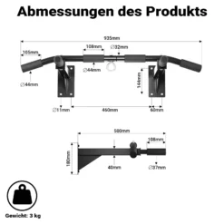 LUXTRI Klimmzugstange zur Wandmontage bis 200 kg, Klimmzug Stange aus Stahl mit gepolsterten Griffen, Fitness Zubehör Pull Up Bar für Training zu Hause, Trainingsstange für verschiedene Sportübungen