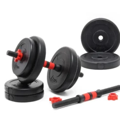 LUXTRI Kurzhantel Set 15 kg mit 8 Zement Hantelscheiben, 2 Hantelstangen gerändelt Sternverschluss Hantel Set verschiedene Gewichte robustes Dumbbell Set mit verstellbaren Hanteln
