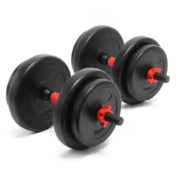LUXTRI Kurzhantel Set 15 kg mit 8 Zement Hantelscheiben, 2 Hantelstangen gerändelt Sternverschluss Hantel Set verschiedene Gewichte robustes Dumbbell Set mit verstellbaren Hanteln