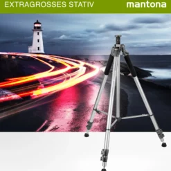 Mantona Alto Stativ mit Kurbelsäule bis 295 cm ausziehbar, Dreibeinstativ aus Aluminium bis 6 kg belastbar, Fotostativ mit Mittelspinne für Stabilität, Kamerastativ für unterwegs