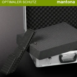 Mantona Alukoffer für Fotoausrüstung, abschließbarer Kamerakoffer mit 2 Schlüsseln, Fotokoffer für Kamera und Objektive, Schutzkoffer mit 5 anpassbaren Trennstegen und Schaumstoffpolsterung