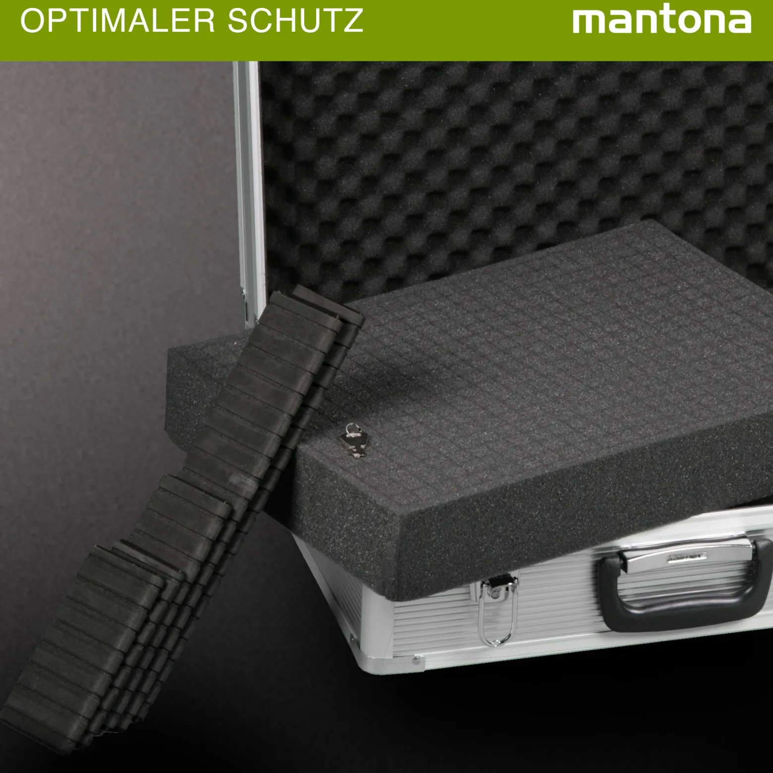 Mantona Alukoffer für Fotoausrüstung, abschließbarer Kamerakoffer mit 2 Schlüsseln, Fotokoffer für Kamera und Objektive, Schutzkoffer mit 5 anpassbaren Trennstegen und Schaumstoffpolsterung