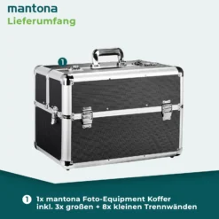 Mantona Alukoffer für Fotoausrüstung, Kamerakoffer mit Zahlenschloss, Fotokoffer für DSLR & DSLM Kameras, 4-6 Objektive, Schutzkoffer mit Steckfächern und gepolsterten Innenwänden