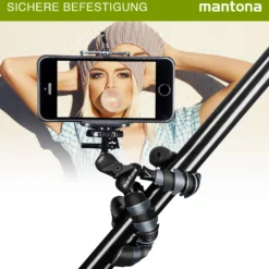 Mantona Armadillo Mini - 190 x 35 x 35 mm - Höhe 8-18 cm - Traglast 1kg - schwarz/grau - Reisestativ Travelstativ passend für Kameras