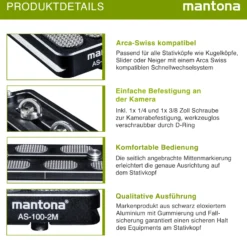 Mantona AS-100-2M Schnellwechselplatte Arca-Swiss kompatibel 100 x 38 mm Aluminium mit 1/4