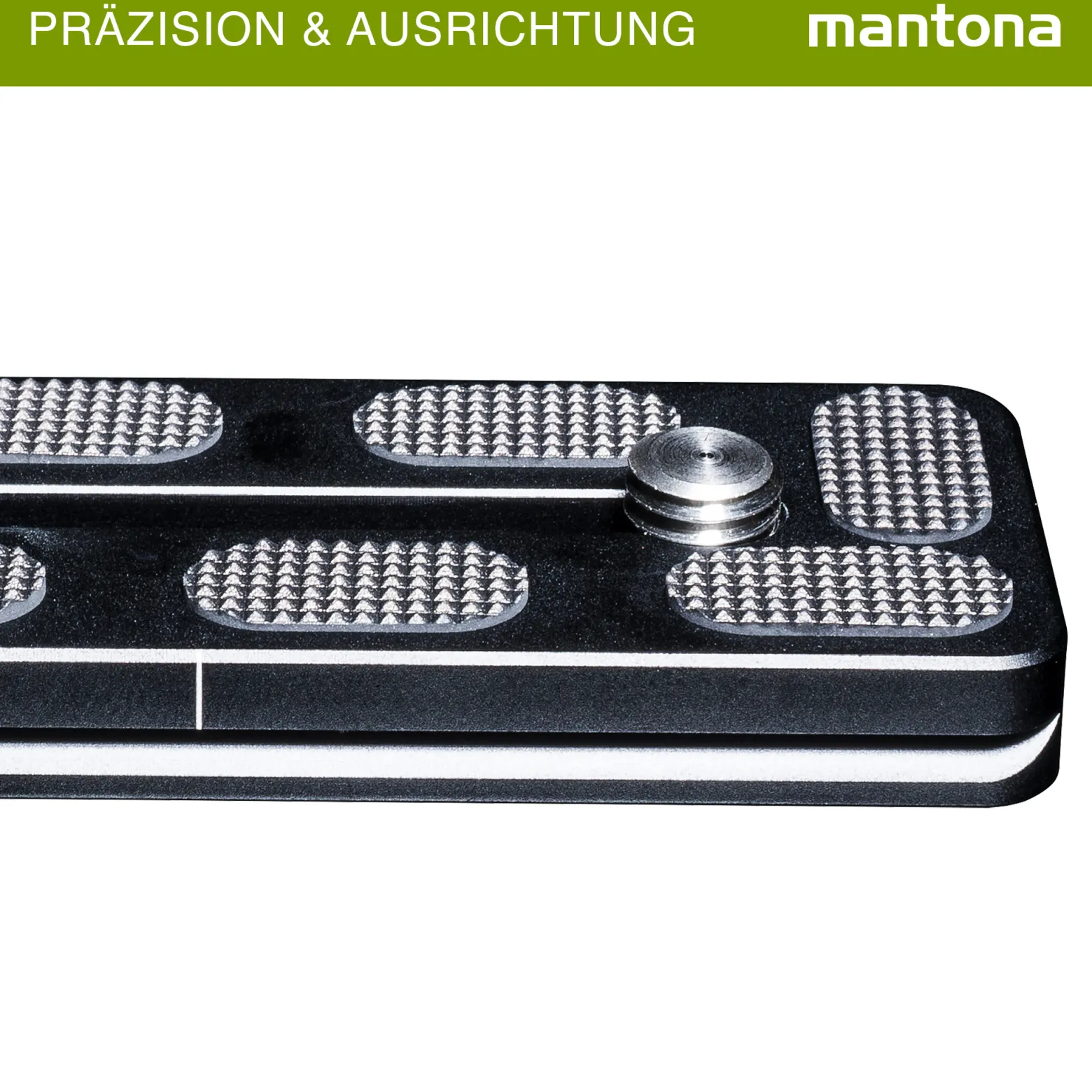 Mantona AS-100-2M Schnellwechselplatte Arca-Swiss kompatibel 100 x 38 mm Aluminium mit 1/4" und 3/8" Schrauben, Gummipuffern und Mittenmarkierung