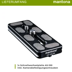 Mantona AS-100-2M Schnellwechselplatte Arca-Swiss kompatibel 100 x 38 mm Aluminium mit 1/4
