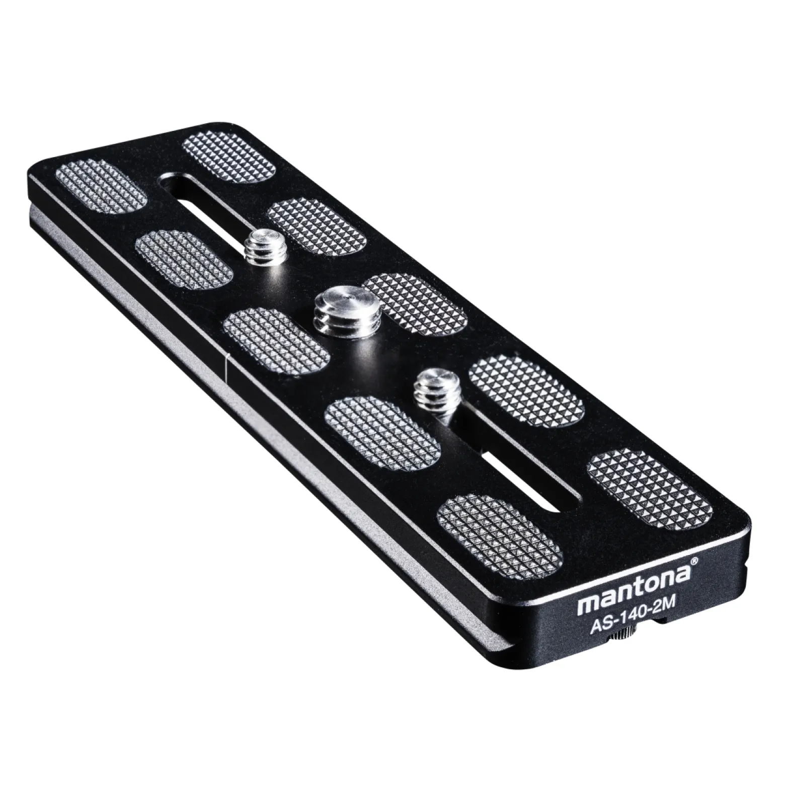 Mantona AS-140-2M Schnellwechselplatte Arca-Swiss kompatibel 140 x 38 mm Aluminium mit 1/4" und 3/8" Schrauben, Gummipuffern und Mittenmarkierung