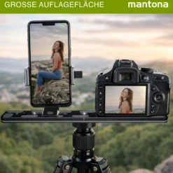 Mantona AS-200-2M Schnellwechselplatte Arca-Swiss kompatibel 200 x 38 mm Aluminium mit 1/4" und 3/8" Schrauben, Gummipuffern und Mittenmarkierung