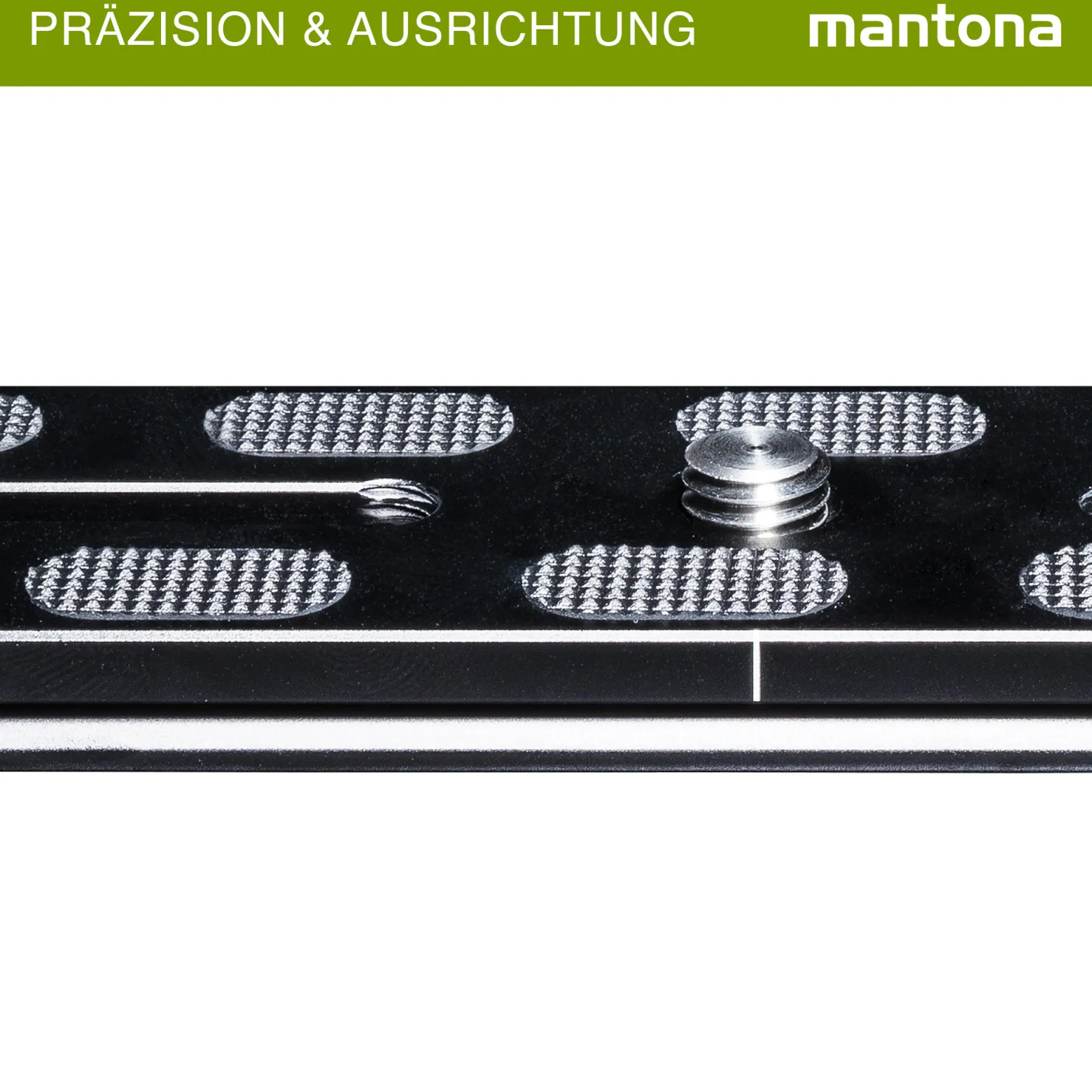 Mantona AS-200-2M Schnellwechselplatte Arca-Swiss kompatibel 200 x 38 mm Aluminium mit 1/4" und 3/8" Schrauben, Gummipuffern und Mittenmarkierung