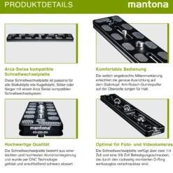 Mantona AS-200-2M Schnellwechselplatte Arca-Swiss kompatibel 200 x 38 mm Aluminium mit 1/4