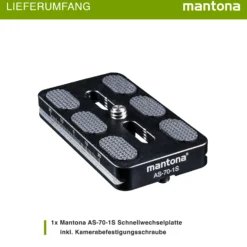 Mantona AS-70-1 Schnellwechselplatte Arca-Swiss kompatibel 70 x 38 mm Aluminium mit 1/4" Schraube Gummipuffern