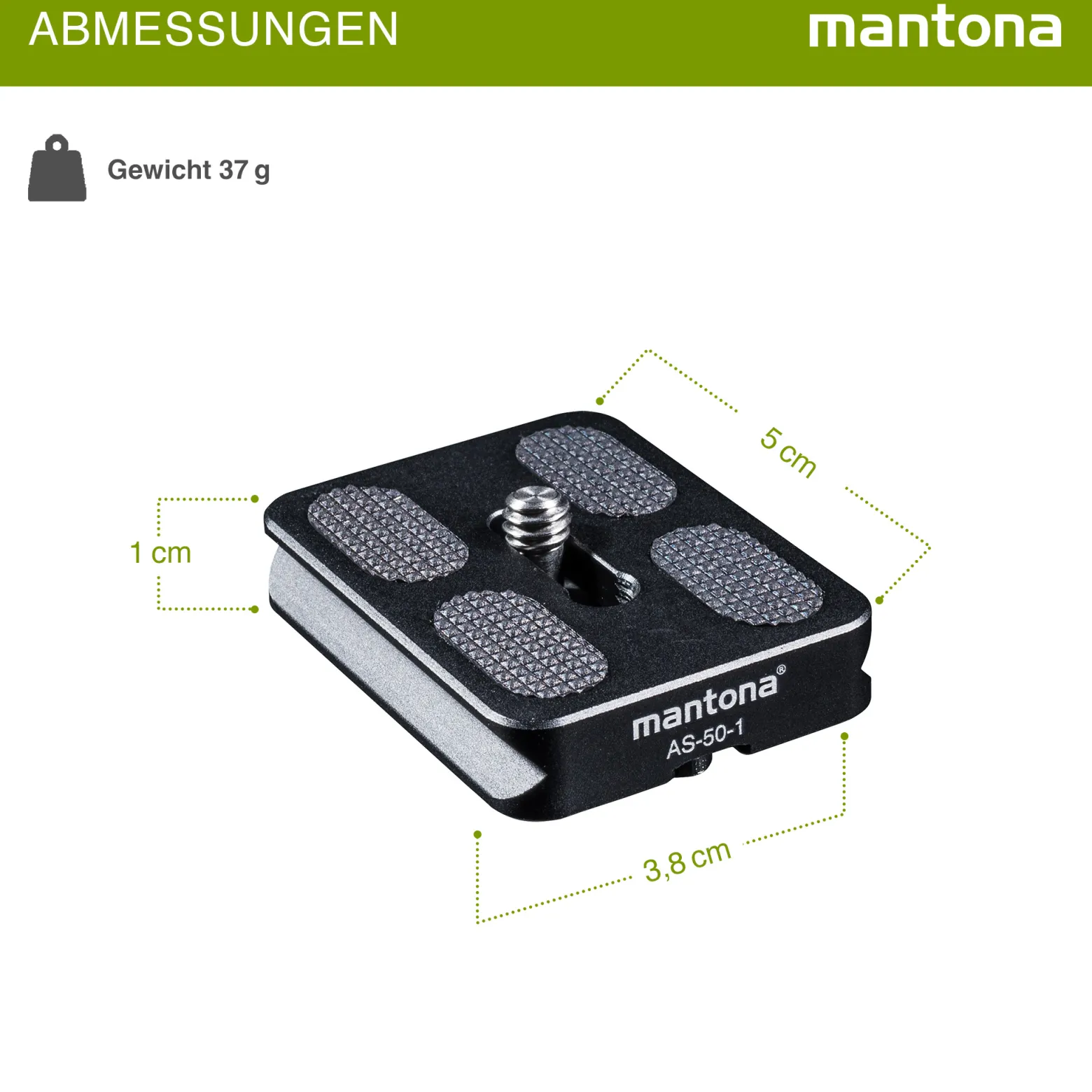 Mantona AS-50-1 Schnellwechselplatte Arca-Swiss kompatibel 50 x 38 mm Aluminium mit 1/4" Schraube Gummipuffern
