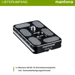 Mantona AS-60-1S Schnellwechselplatte Arca-Swiss kompatibel 60 x 38 mm Aluminium mit 1/4" Schraube Gummipuffern