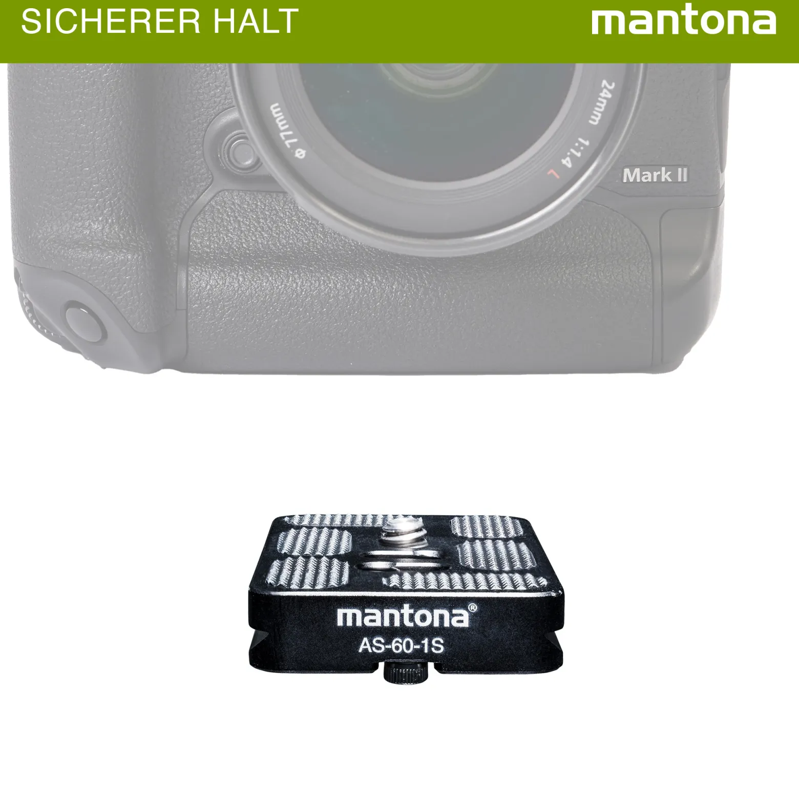 Mantona AS-60-1S Schnellwechselplatte Arca-Swiss kompatibel 60 x 38 mm Aluminium mit 1/4" Schraube Gummipuffern