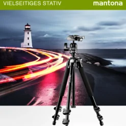 Mantona Basic Scout Max Fotostativ - 630 x 100 x 100 mm - Arbeitshöhe bis 160 cm / Traglast max. 6 kg - mit Kugelkopf, umkehrbarer Mittelsäule - für Fotostativ Reisestativ Travelstativ