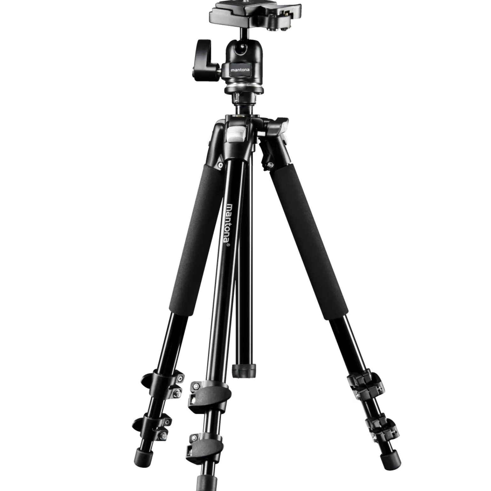 Mantona Basic Scout Max Fotostativ - 630 x 100 x 100 mm - Arbeitshöhe bis 160 cm / Traglast max. 6 kg - mit Kugelkopf, umkehrbarer Mittelsäule - für Fotostativ Reisestativ Travelstativ