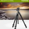Mantona Basic Scout Max Makro II Fotostativ - 90 x 90 x 615 mm - Arbeitshöhe bis 153 cm / Traglast max. 6 kg - mit Kugelkopf, umkehrbarer u. 2. Mittelsäule - Fotostativ Reisestativ
